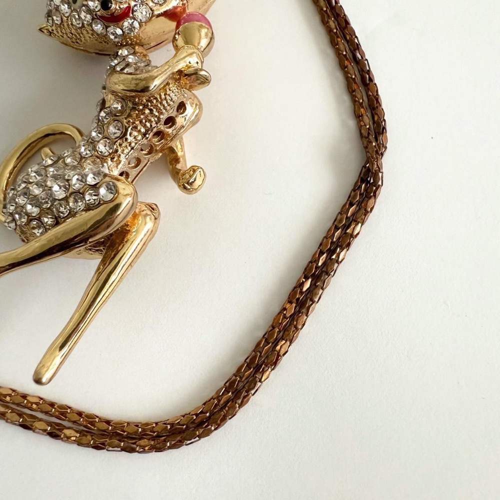 Vintage Y2K Betsey Johnson Rhinestone Encrusted Cat Pendant Necklace - Picture 5 of 8